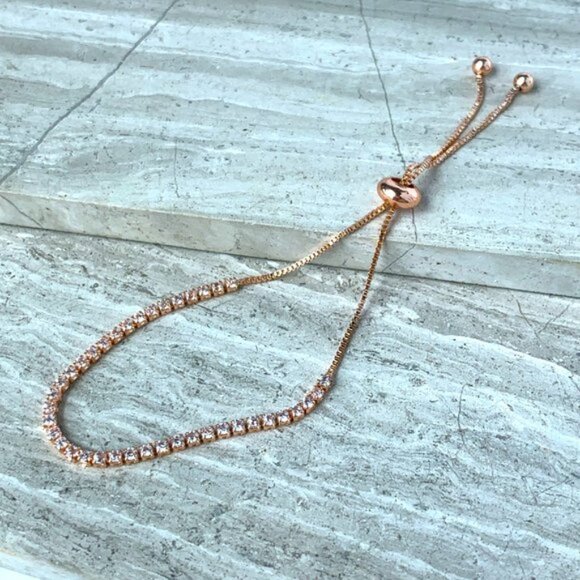 New ~ Anthropologie Shashi Rose Gold Diamond Tennis Bracelet - Picture 4 of 14